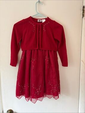 Good Lad Red Velvet & Knit Embroidered Holiday Dress